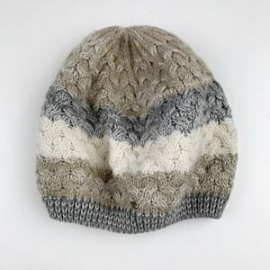 Betmar Beanie Knit Hat Soft Grey Brown White Stripe Women's One Size